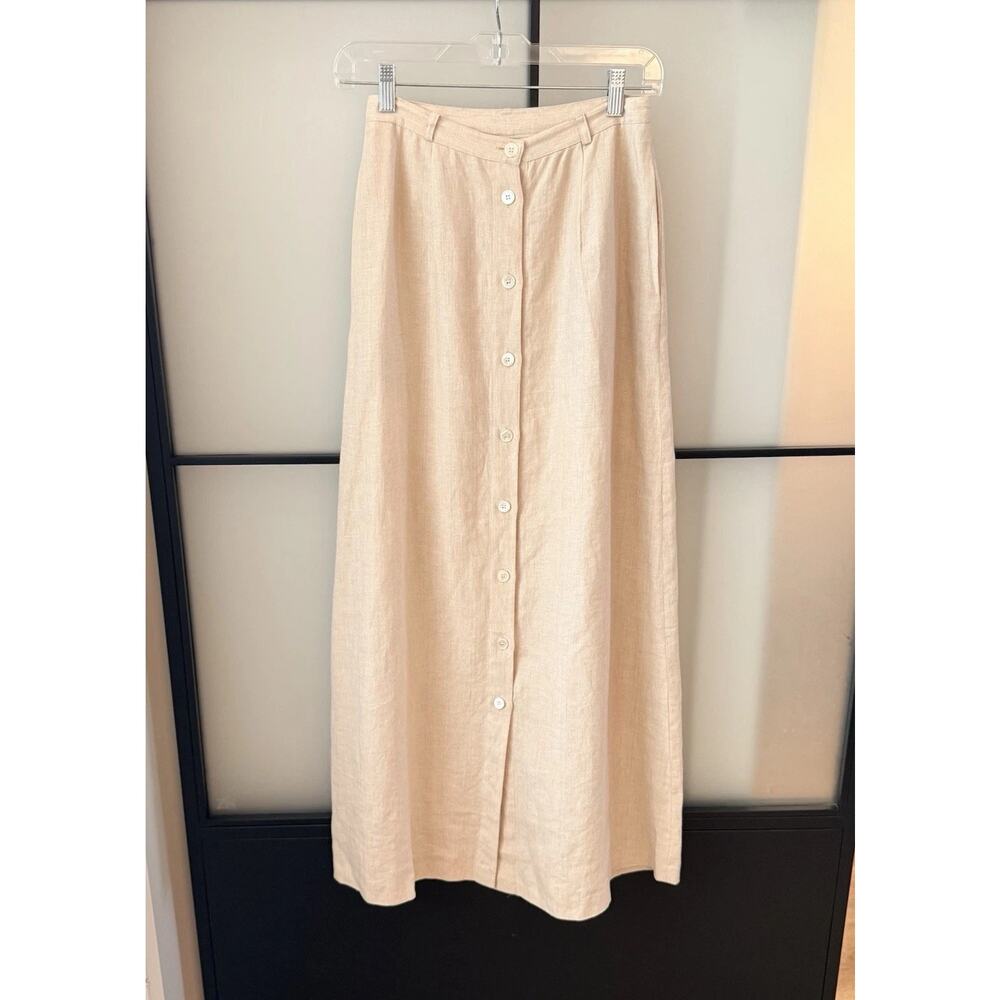 Vintage Brooks Brothers Linen Maxi Skirt Size 2 Button Front Pockets A-Line - Picture 2 of 14